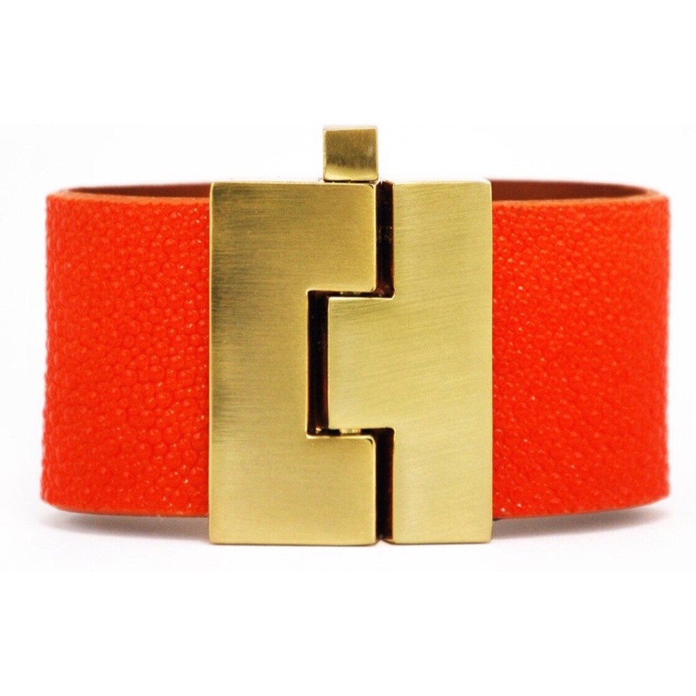 Leighelena genuine stingray Wide Jigsaw Cuff